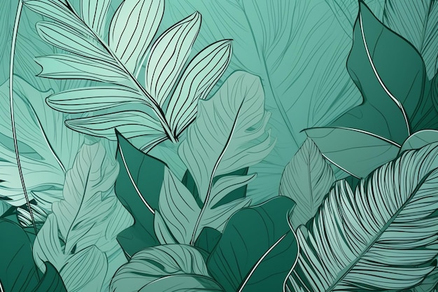 Tropical leaves on a green background.