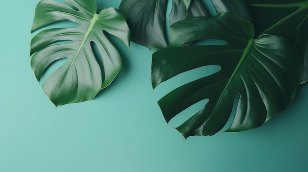 Tropical leaves Monstera on green background generated ai
