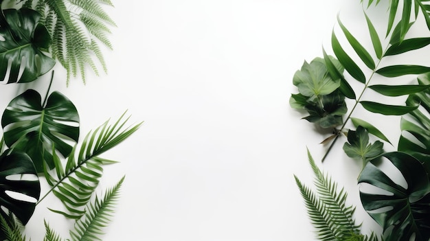 Tropical leaves Monstera and palm on white background generated ai