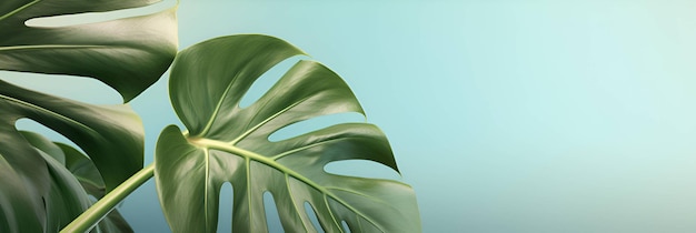 Tropical leaves Monstera on turquoise background