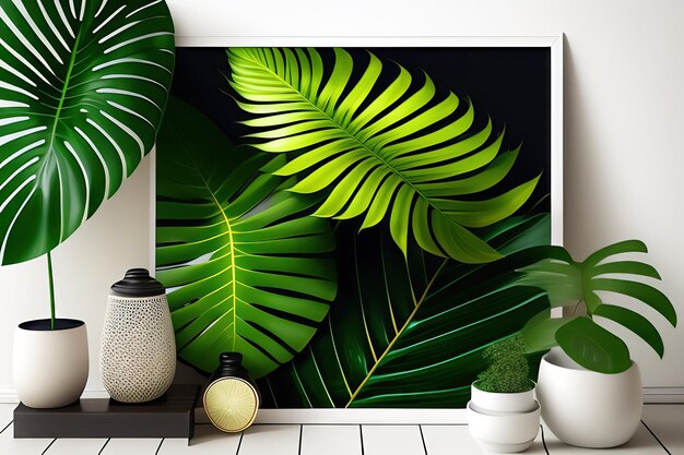 Tropical leaves nature border foliage plant bush monstera fern philodendron and dracaena flora