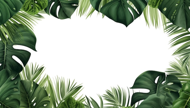 Tropical leaves nature frame layout of monstera isolated white background