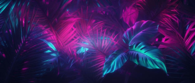 Tropical leaves and neon lights layout Generative AI
