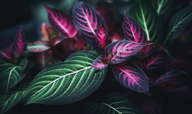 Tropical leaves in neon pink light wallpaper Exotic foliage background Natural textured For postcard book illustration card Created with generative AI tools