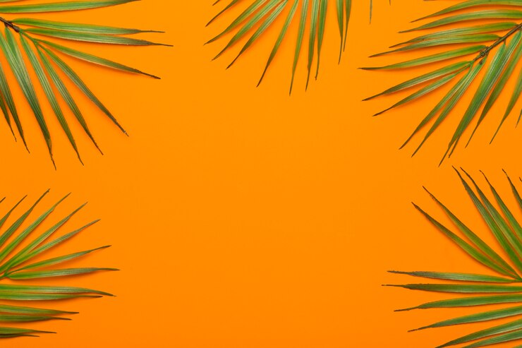 Premium Photo | Tropical leaves on a orange background