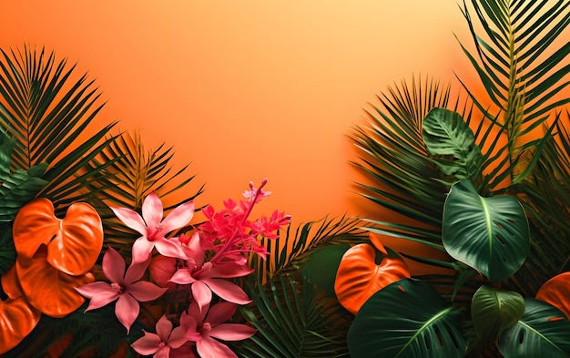 Premium AI Image | Tropical leaves on a orange background