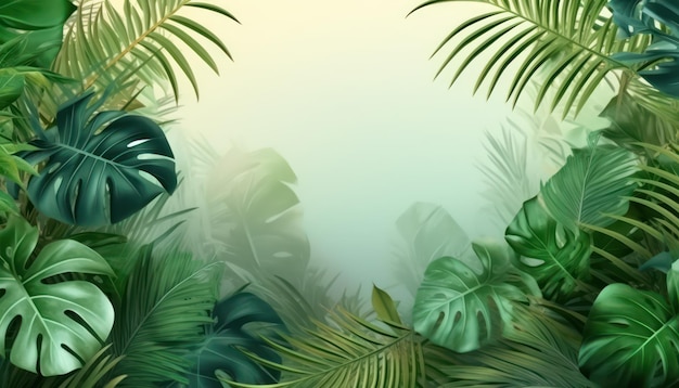 Tropical leaves of palm with copy space