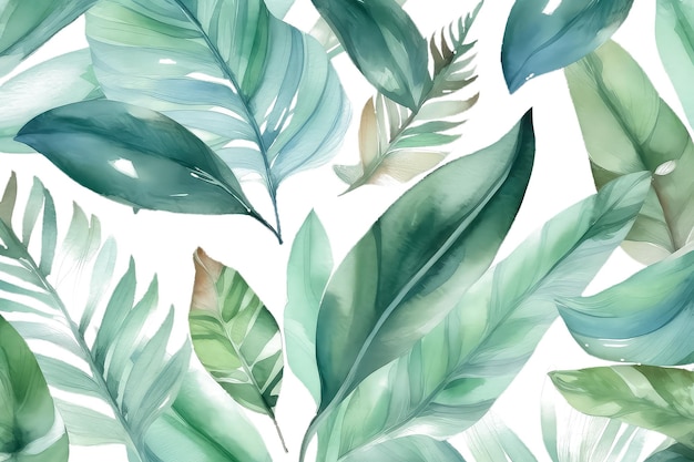Tropical leaves pattern green leaf monstera seamless AI