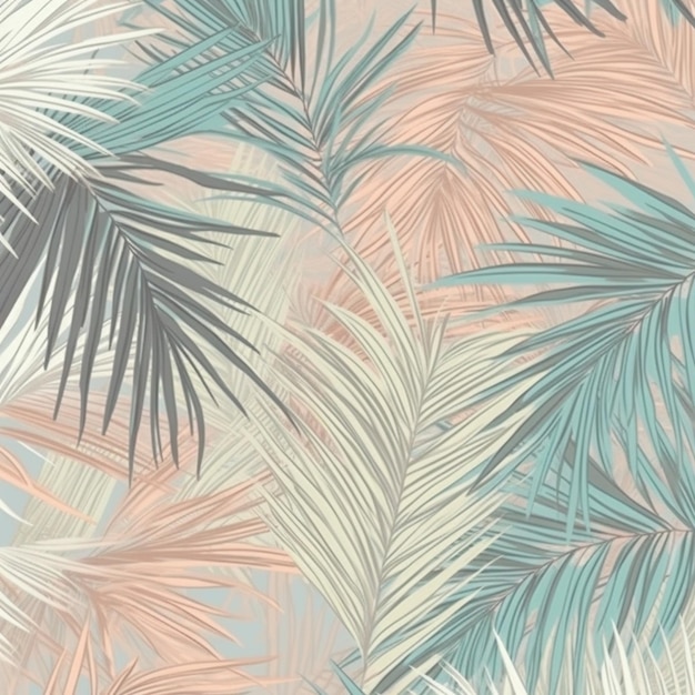 Photo tropical leaves on a pink and blue background.