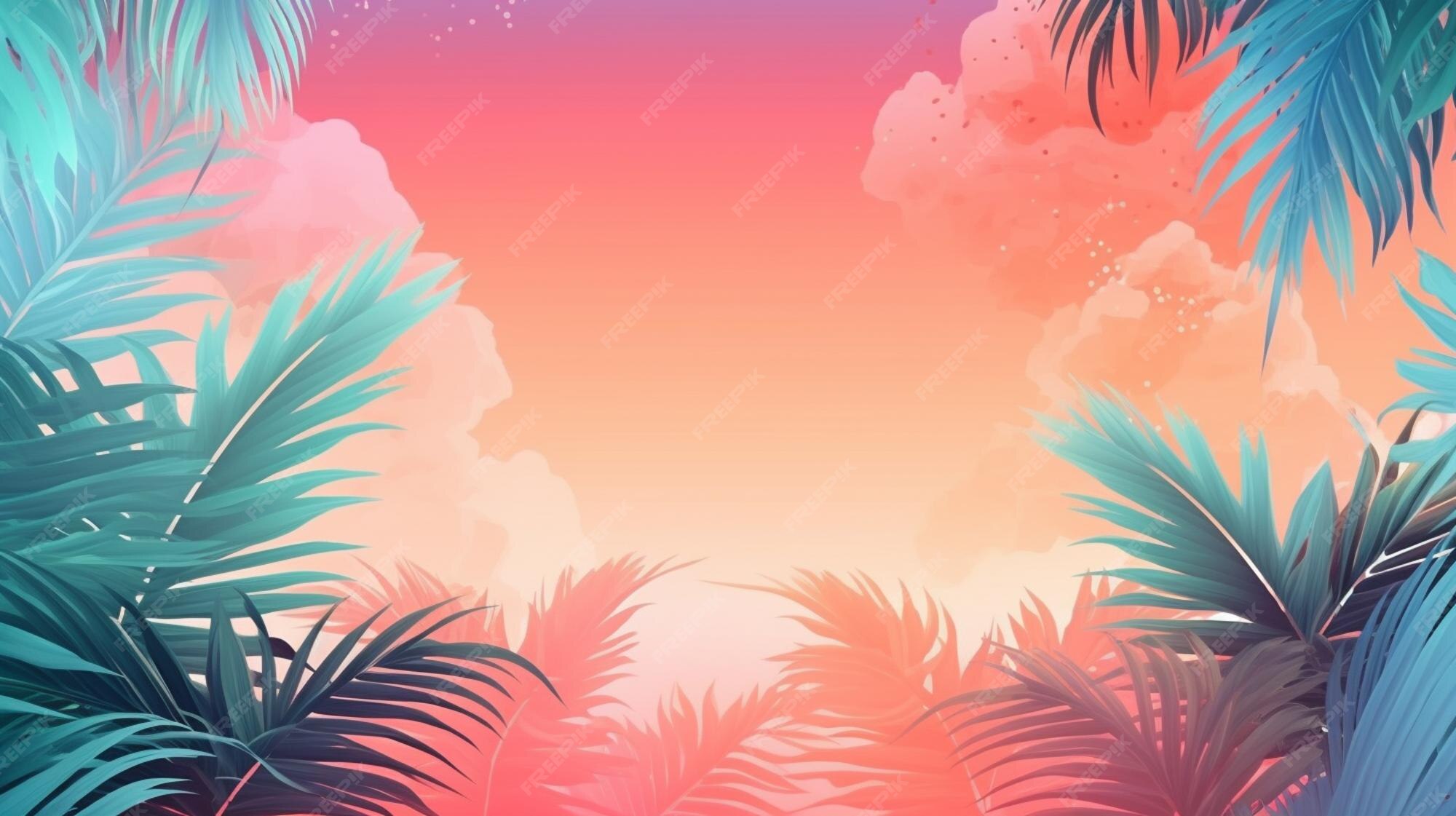 Premium AI Image | Tropical leaves on a pink and orange background.