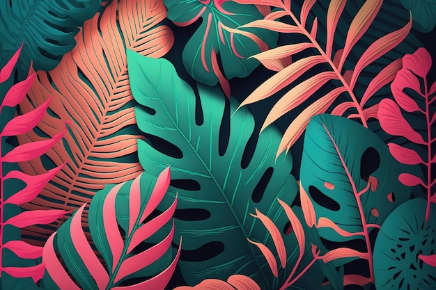 열대 잎과 식물엽서 축하 및 포스터용 장식을 위한 아름다운 미니멀리즘 인쇄 Generative AI