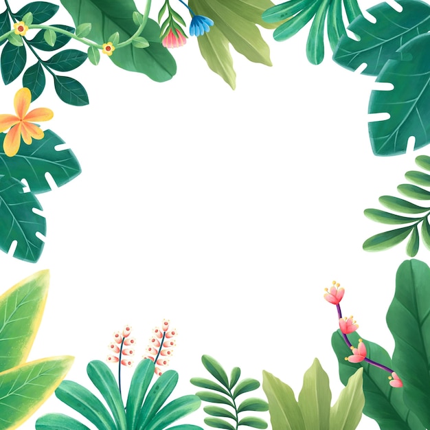 熱帯の葉 pngフレーム 植物学的なイラスト 透明な背景