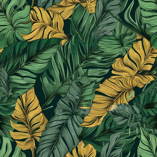 Tropical leaves seamless pattern created with generative AI