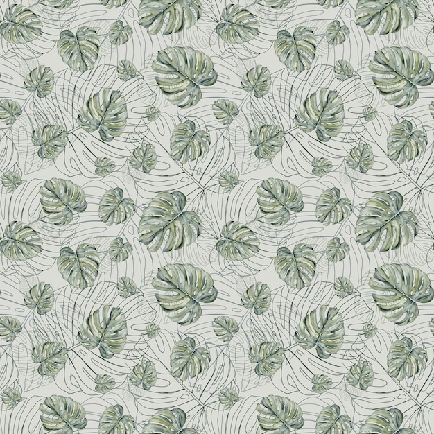 Tropical leaves seamless pattern Monstera leaves seamless pattern Monstera leaves on isolated background watercolor hand painted floral illustration seamless pattern jungle design