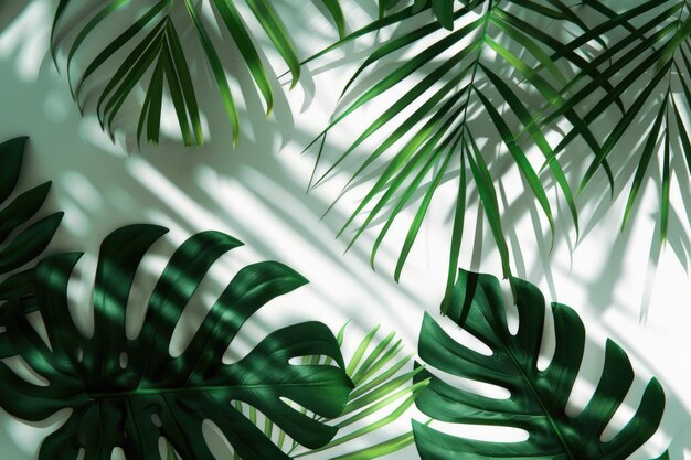 Tropical leaves shadow overlay on white background for product presentation