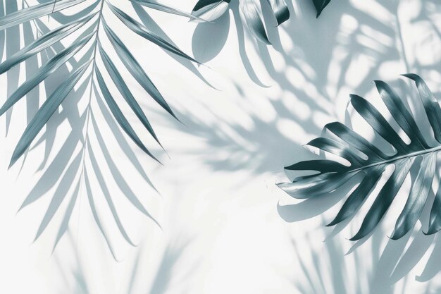 Photo tropical leaves shadow overlay on white background for product presentation