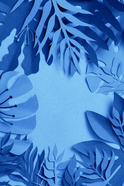 Tropical leaves tinted in classic blue color.