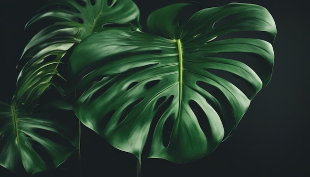열대 잎 벽지 복잡한 세부 사항과 정맥은 몬스테라 식물의 본질을 포착합니다.