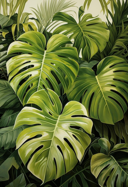 熱帯の葉の壁紙のシームレスなパターン