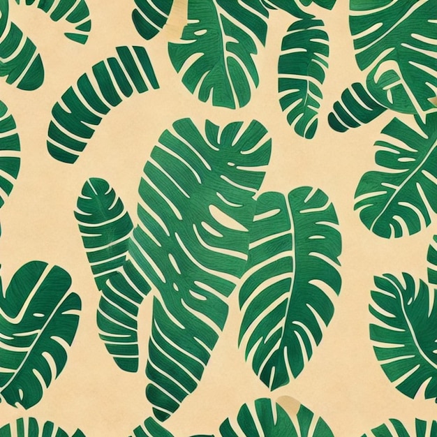 Photo tropical leaves wallpaper that is beige and has a green background.