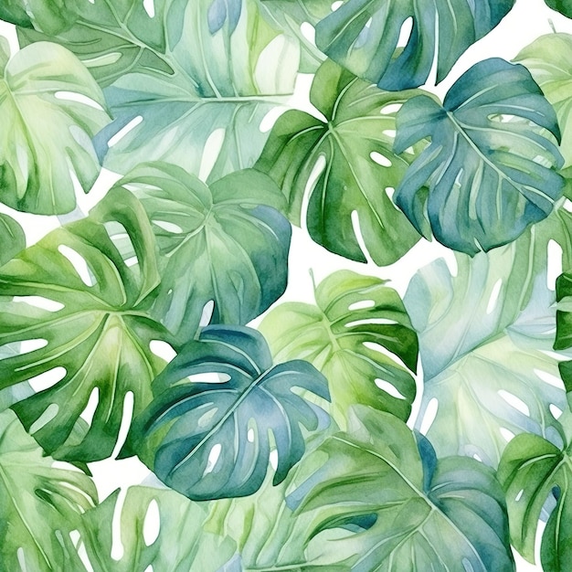 Tropical leaves wallpaper that is watercolor and painted.