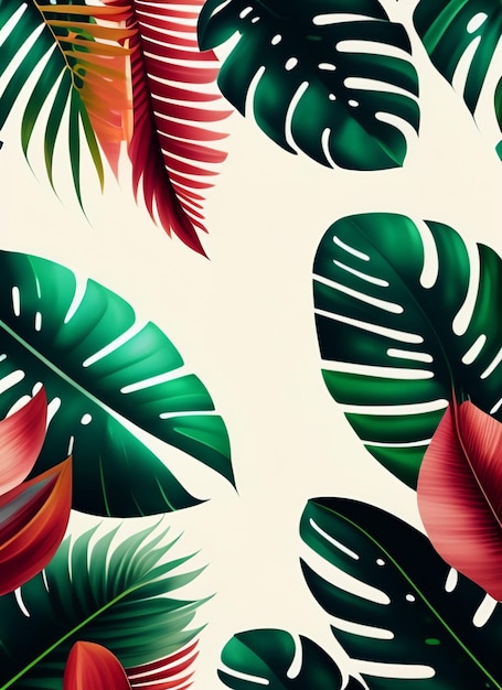 Tropical leaves on a white background.