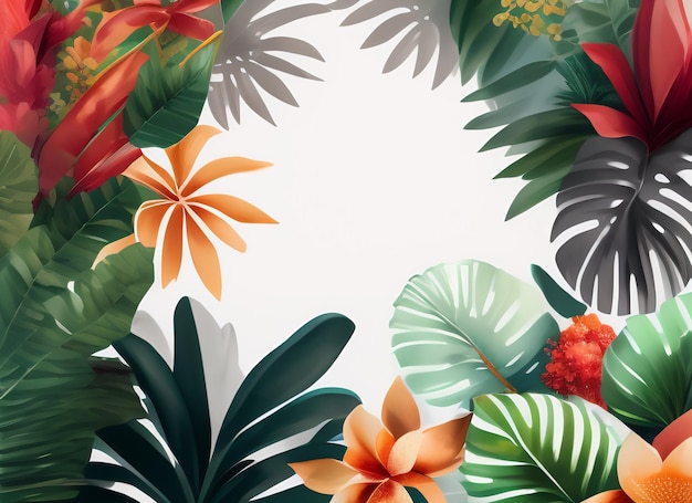 Tropical leaves on a white background