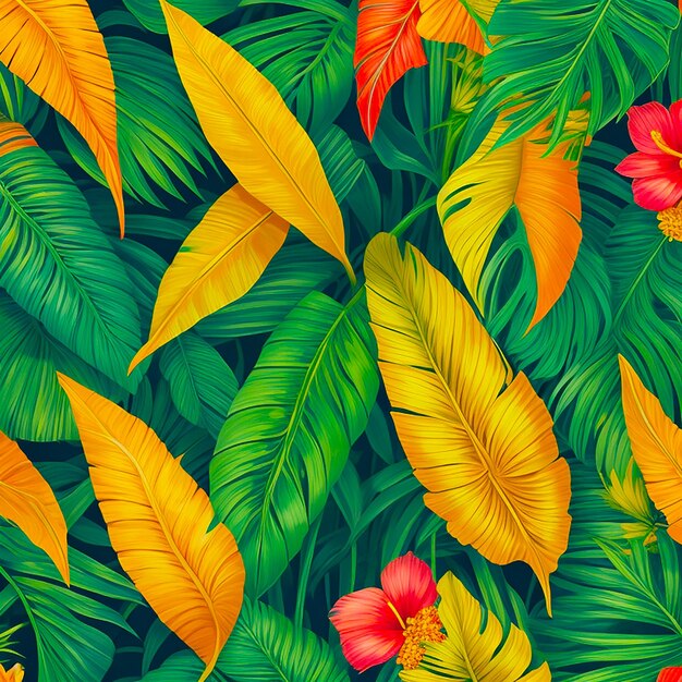 A tropical leaves with a flower on it background generated by AI