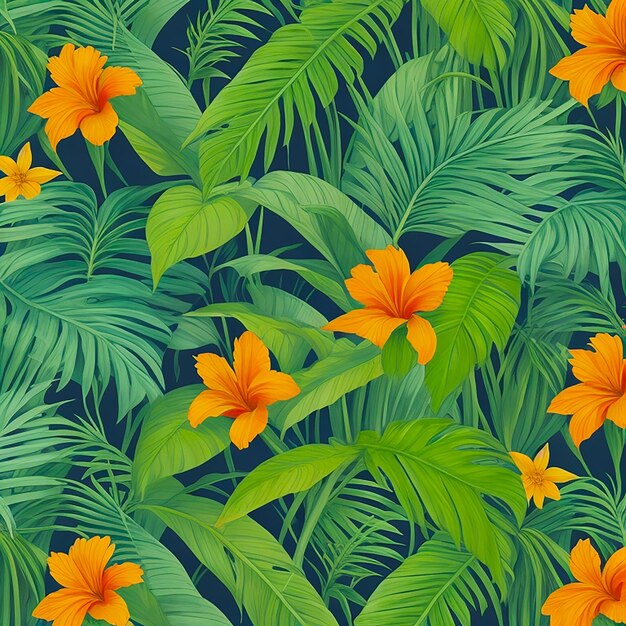 AI によって生成された、花が描かれた熱帯の葉の背景