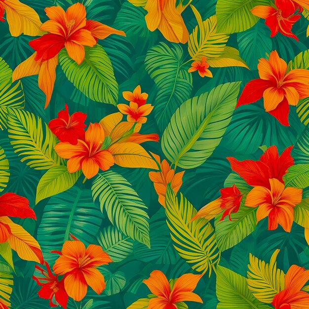 A tropical leaves with a flower on it background generated by AI