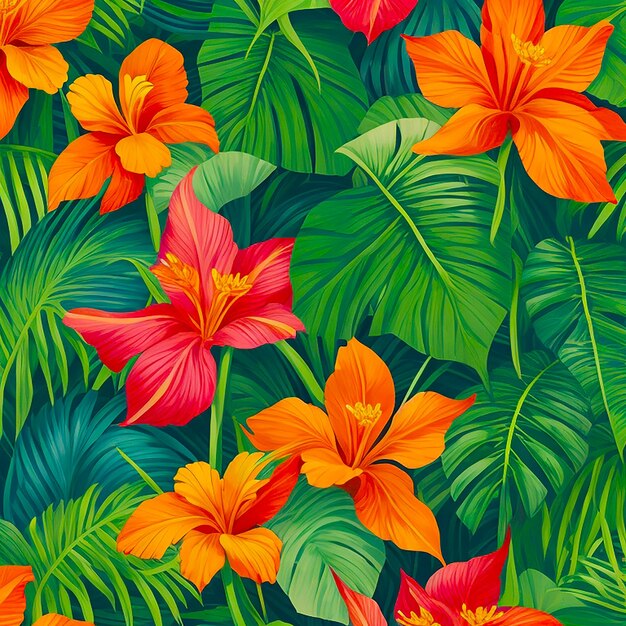 A tropical leaves with a flower on it background generated by AI