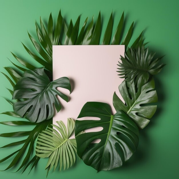 Tropical leaves with paper illustration of generated ai tropical leaves with paper