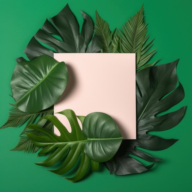 Tropical leaves with paper illustration of generated ai tropical leaves with paper