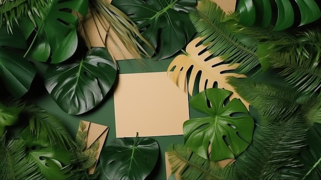 Foto foglie tropicali con carta illustrazione di foglie tropicali ai generate con carta