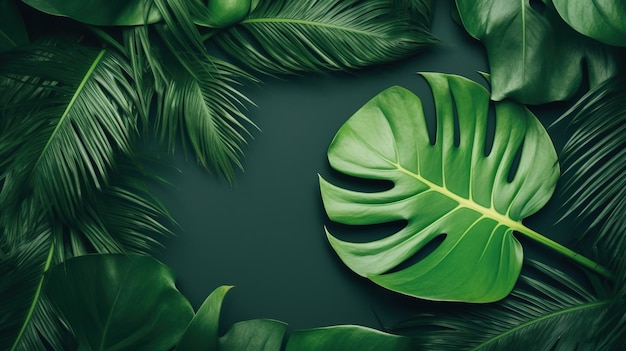 Tropical leaves with paper illustration of generated ai tropical leaves with paper