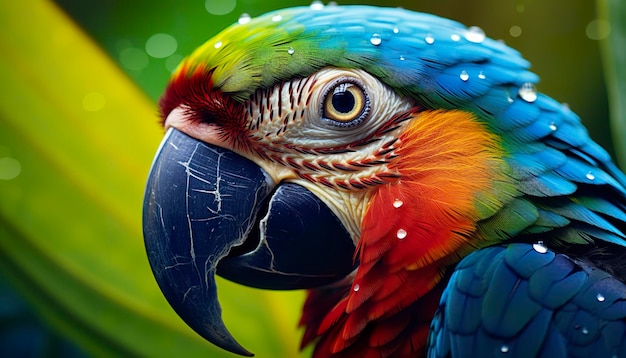 Tropical macaw perched vibrant feathers in focus