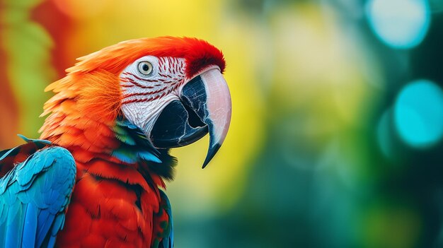 Tropical macaw perched vibrant feathers in focus