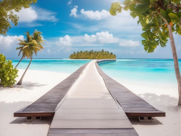 Tropical maldives island with white sandy beach and sea