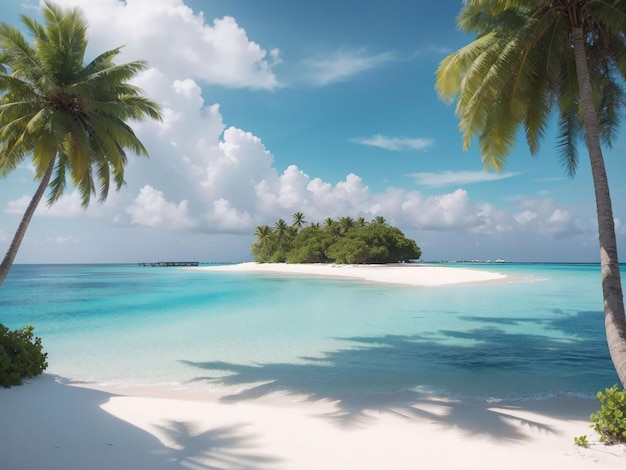 Tropical maldives island with white sandy beach and sea