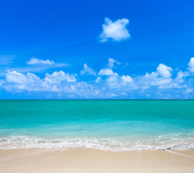 Tropical Maldives island with white sandy beach and sea