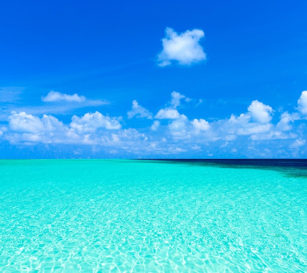 Tropical Maldives island with white sandy beach and sea