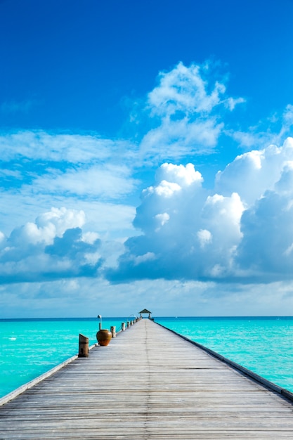 Tropical Maldives island with white sandy beach and sea