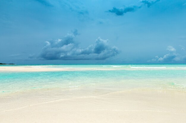 Tropical Maldives island with white sandy beach and sea