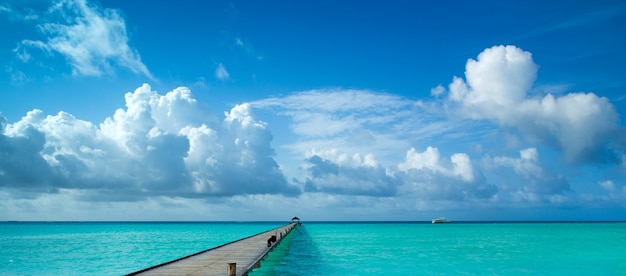 Tropical Maldives island with white sandy beach and sea