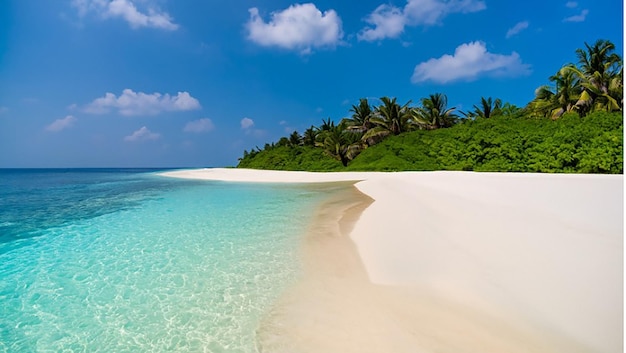 Tropical maldives island with white sandy beach and sea