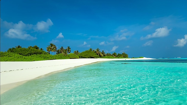 Tropical maldives island with white sandy beach and sea