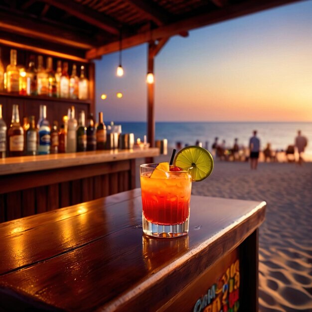 Photo tropical mixed drink in outdoor beach resort during sunset summer holiday vacation refreshement