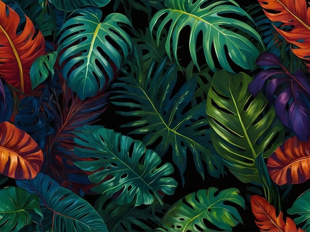 Tropical monstera leaves background