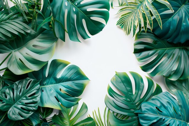 Foto tropical monstera leaves frame met copyspace voor eco concepts