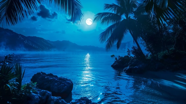 Tropical moonlit night by the river